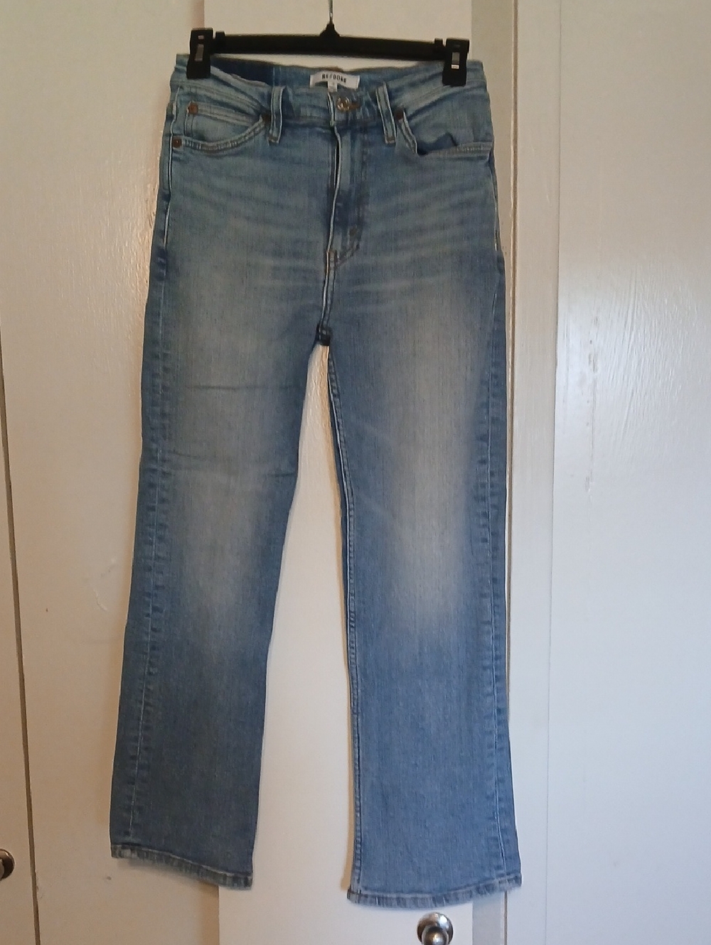 Re/Done Light Blue Denim Jeans with White Leather Patch